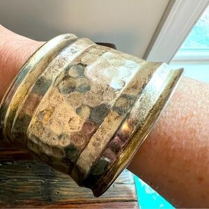 Hammered Silver Tone Big Bangle Bracelet